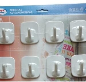 PERCHA AUTOADHESIVA CUADRADA BLANCA BLISTER X 16 UN.